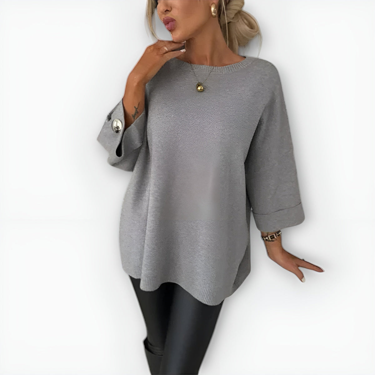 Strickpullover in Grau und Weiss - Ansicht 3