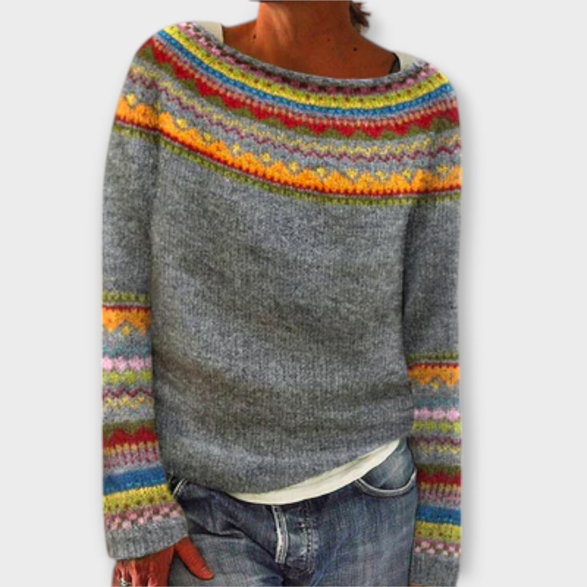 Strickpullover in Gelb und Blau