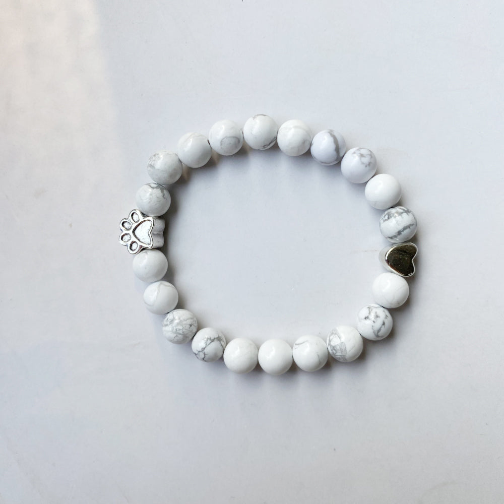 Naturstein Armband mit Pfoten und Herz Anhänger
