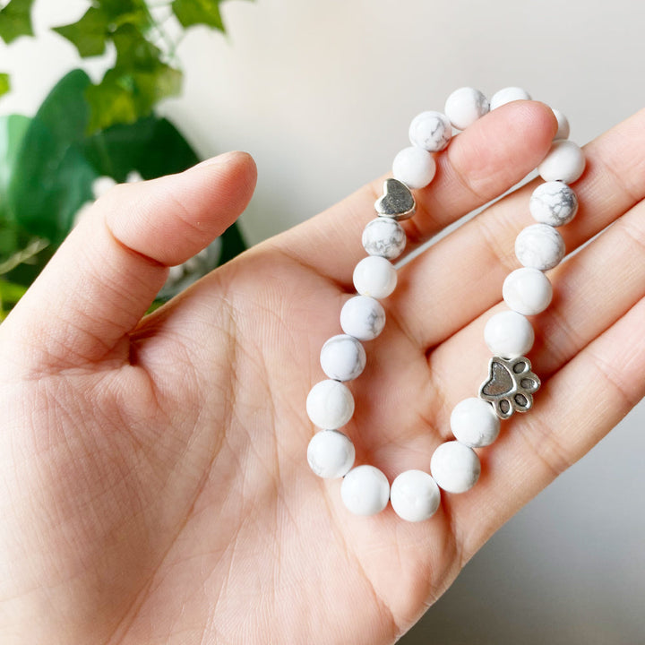 Naturstein Armband mit Pfoten und Herz Anhänger