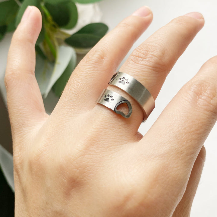Verstellbarer Pfoten und Herz Twist Ring