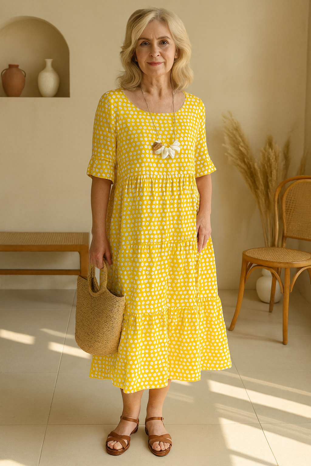 Midikleid mit Rundhalsausschnitt und Kurzarm in kurzer Form - Ansicht 6
