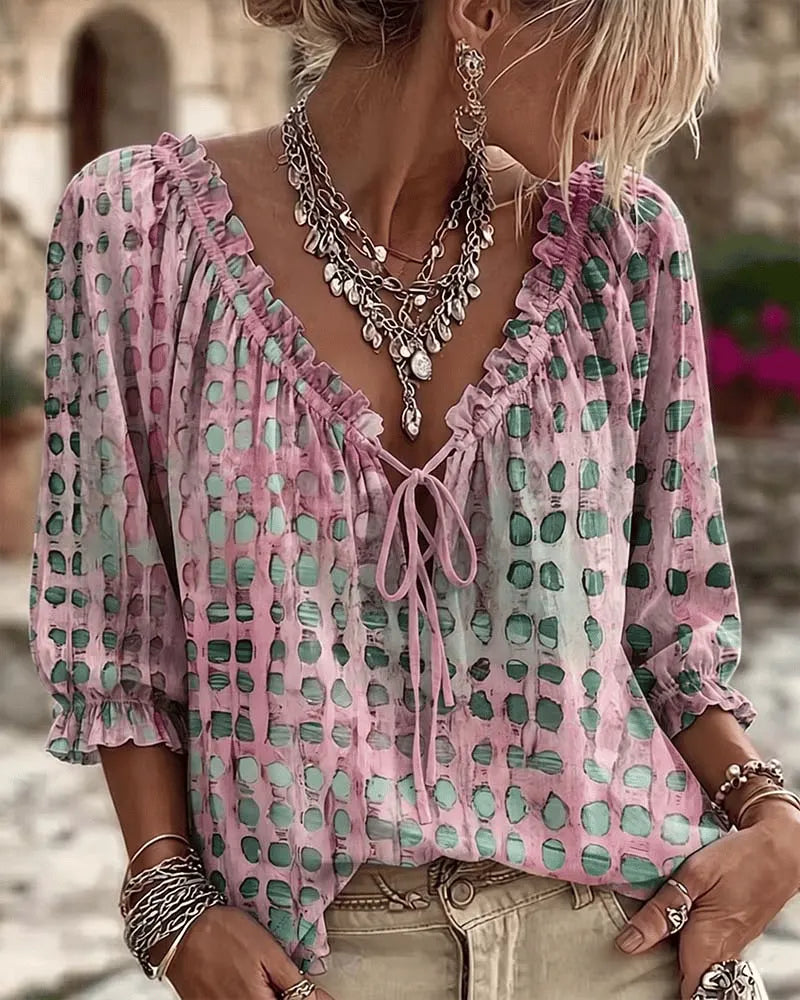 Bluse mit V-Ausschnitt und Spitzendetails - Ansicht 4
