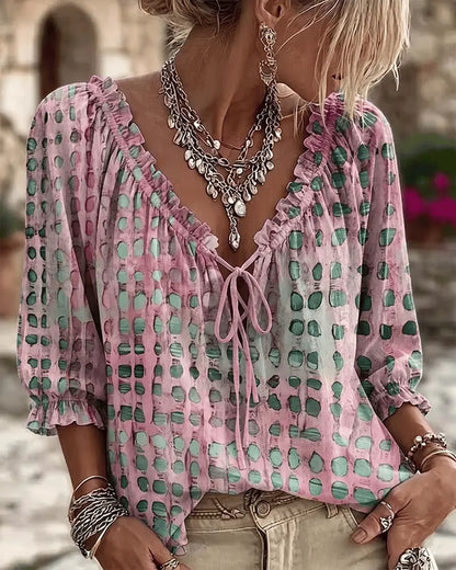 Bluse mit V-Ausschnitt und Spitzendetails - Ansicht 4