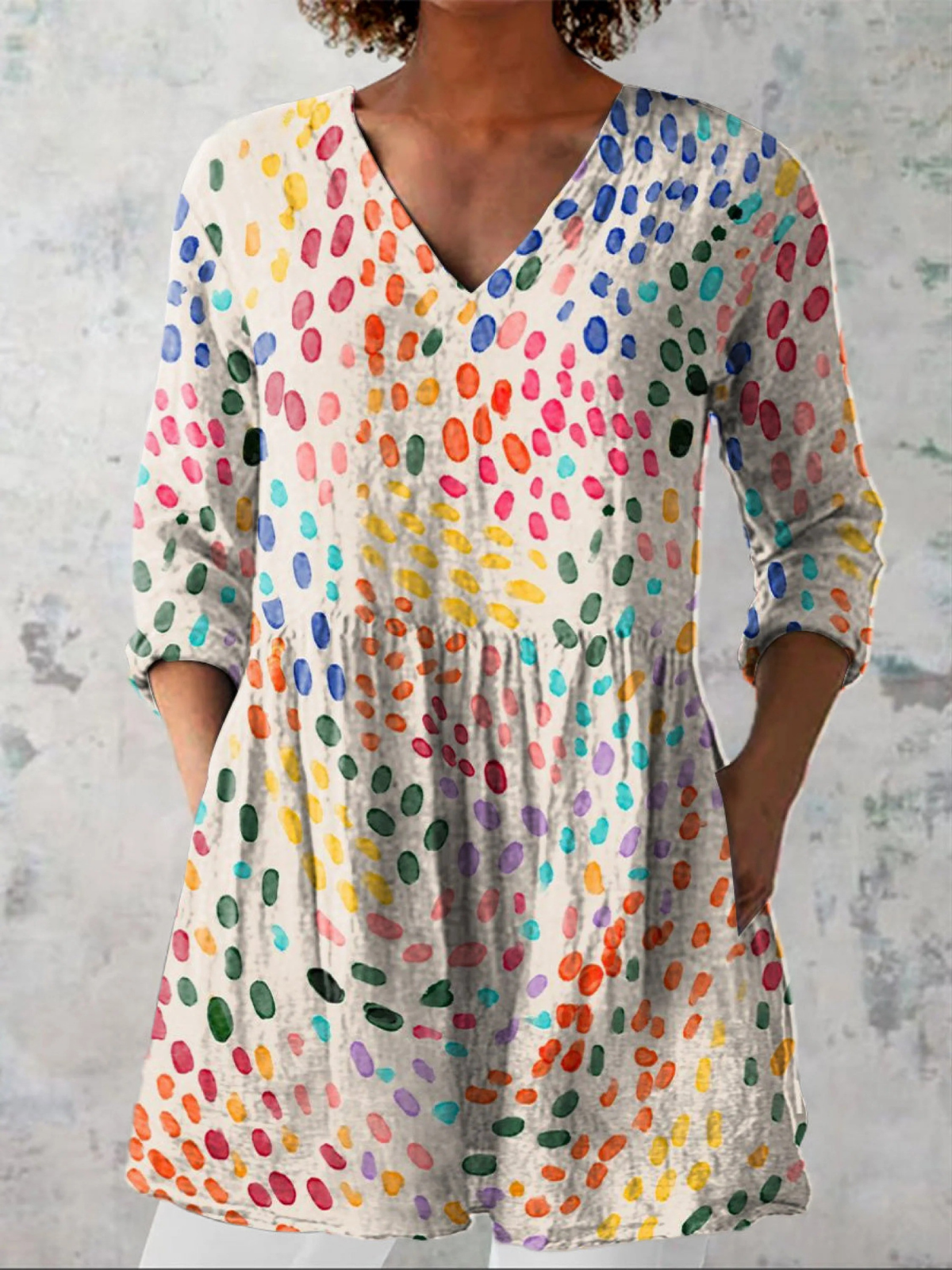 Bluse mit V-Ausschnitt in langer Form