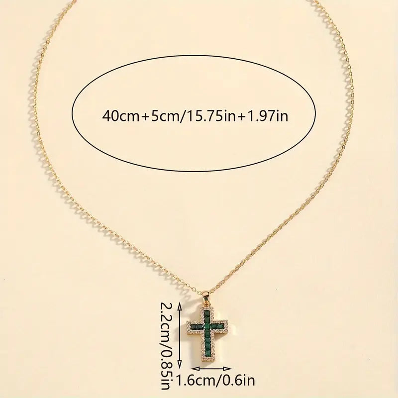 Solene Smaragd-Kreuz Anhänger Halskette | Gold
