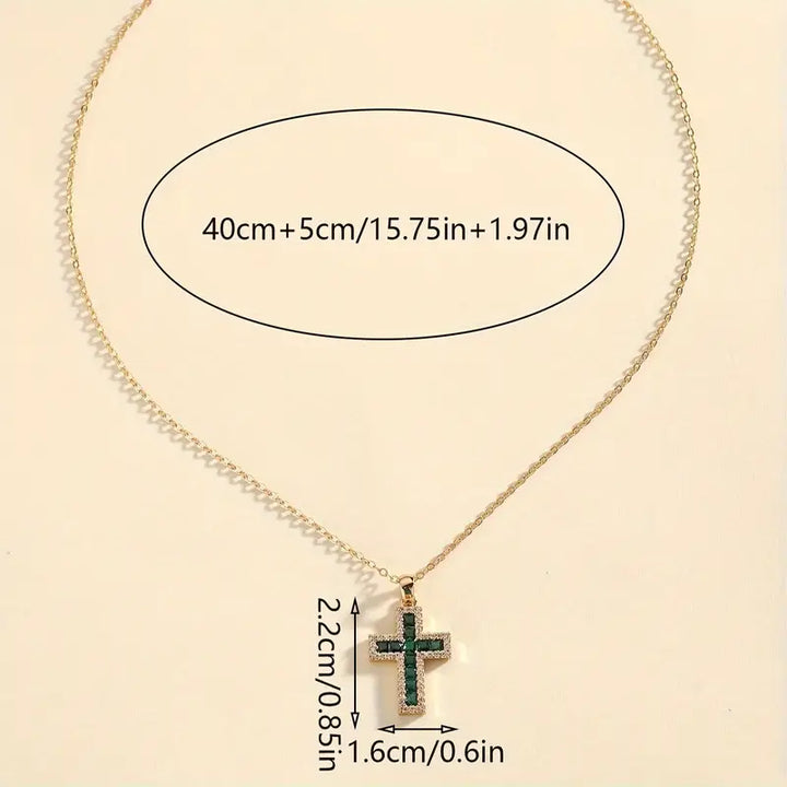 Solene Smaragd-Kreuz Anhänger Halskette | Gold