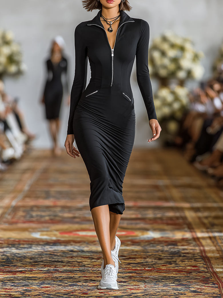 Midikleid aus Baumwolle mit Reverskragen und Reissverschluss