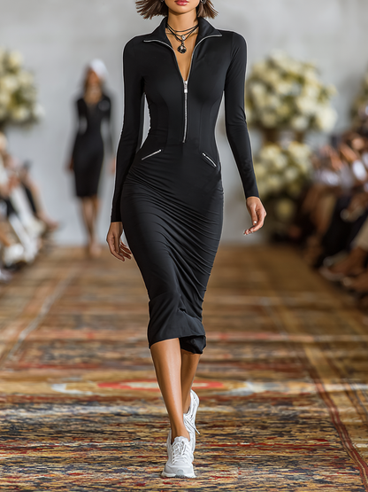 Midikleid aus Baumwolle mit Reverskragen und Reissverschluss