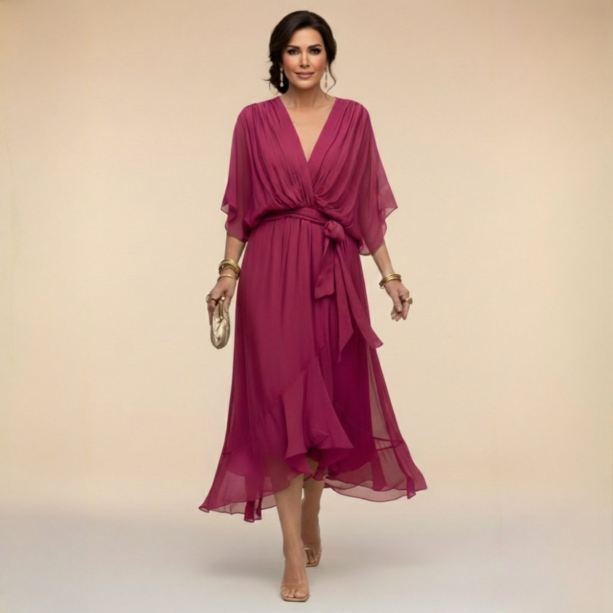 Kleid aus Chiffon mit V-Ausschnitt - Ansicht 4