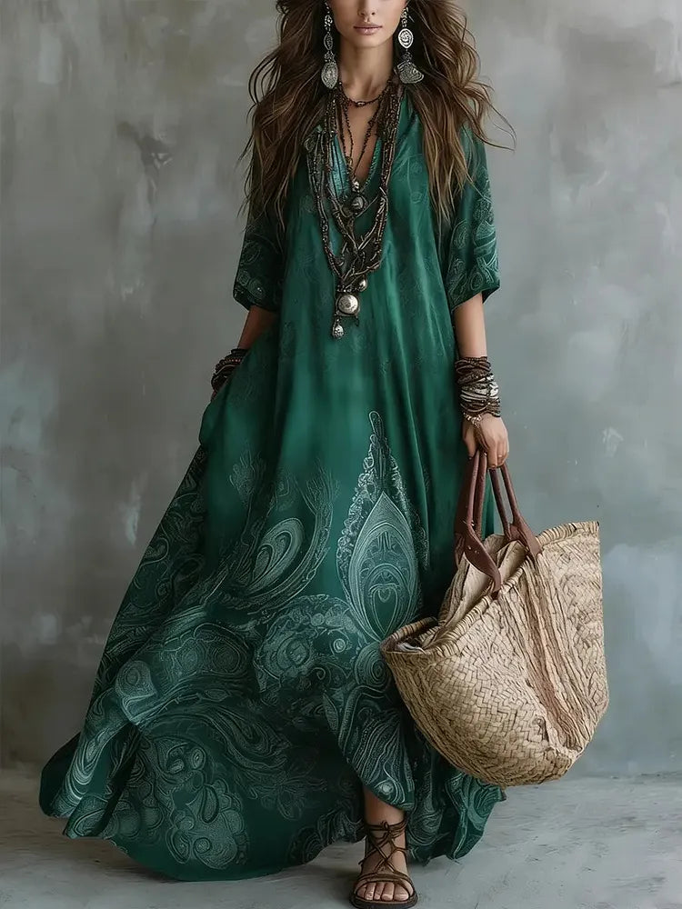Kleid aus Leinen mit Taschen und Langarm