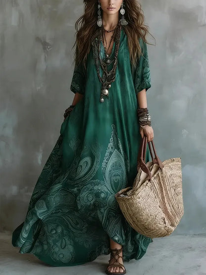 Kleid aus Leinen mit Taschen und Langarm