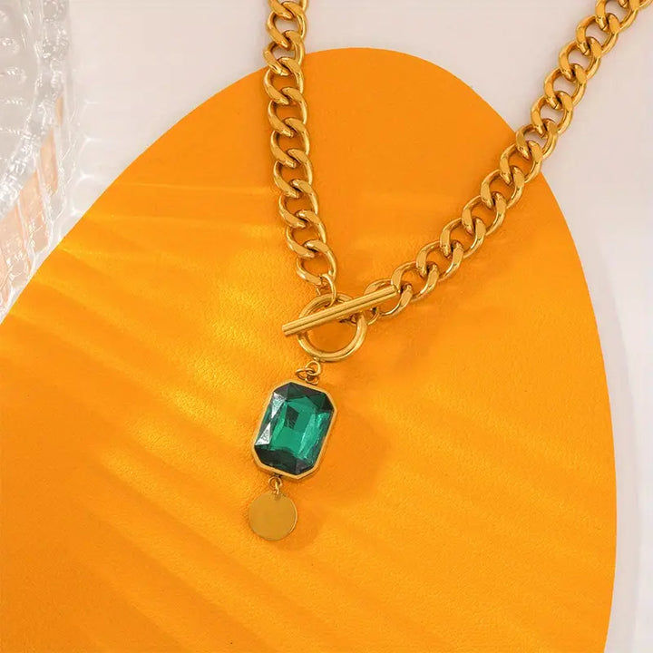 Dicke Kette Smaragd-Anhänger Halskette | Gold