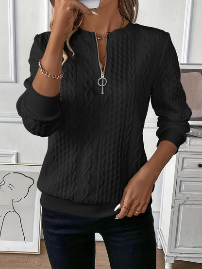 Strickpullover mit Reissverschluss und Zopfmuster und Langarm - Ansicht 6
