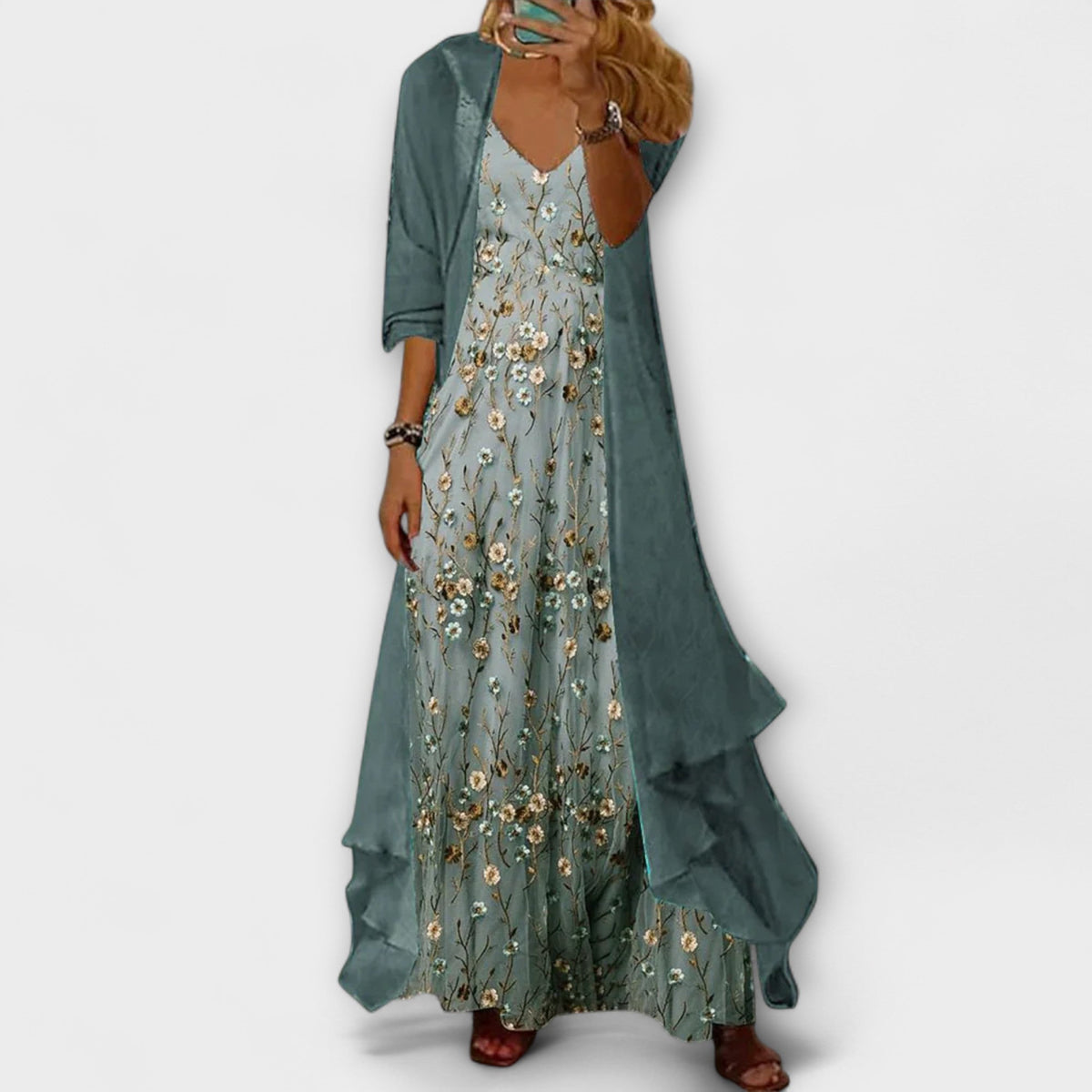 Maxikleid in Blau und Beige - Ansicht 2