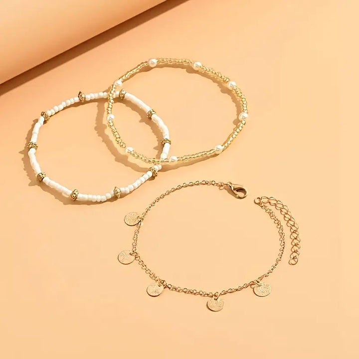 Mehrlagige Knöchelketten Coastal Charm 3-teilig | Gold