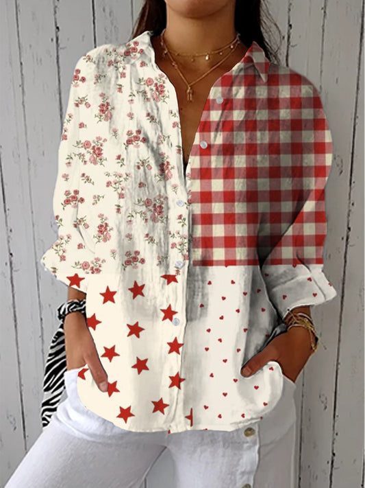 Bluse mit Knopfleiste und Herzmotiv