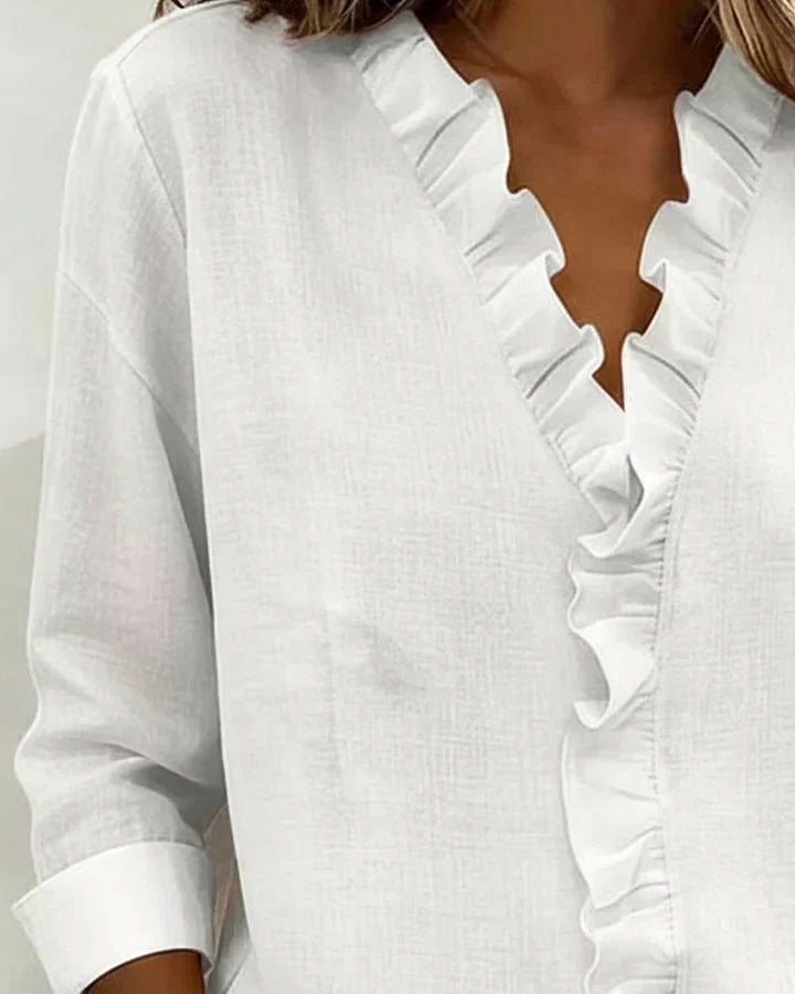 Bluse mit V-Ausschnitt und Rüschen und Langarm - Ansicht 10