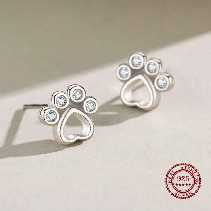 Pfoten Ohrstecker in Sterlingsilber mit Zirkonia