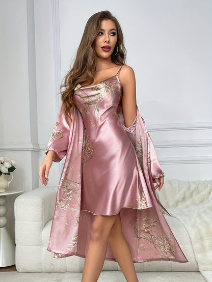 Zweiteiler aus Satin mit Blumenmuster
