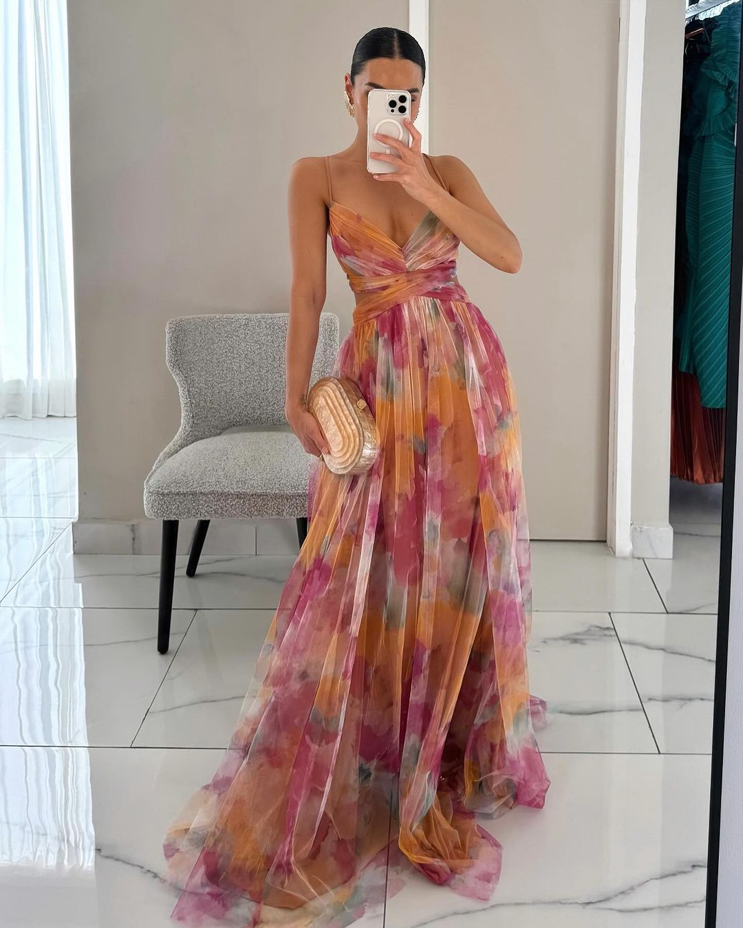 Kleid in Orange und Grün