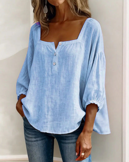 Bluse mit Karree-Ausschnitt und Knopfleiste und Puffärmeln - Ansicht 7