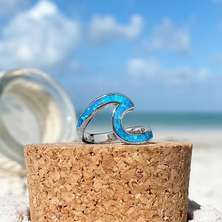 Schwebender Silberring mit Blauem Opal