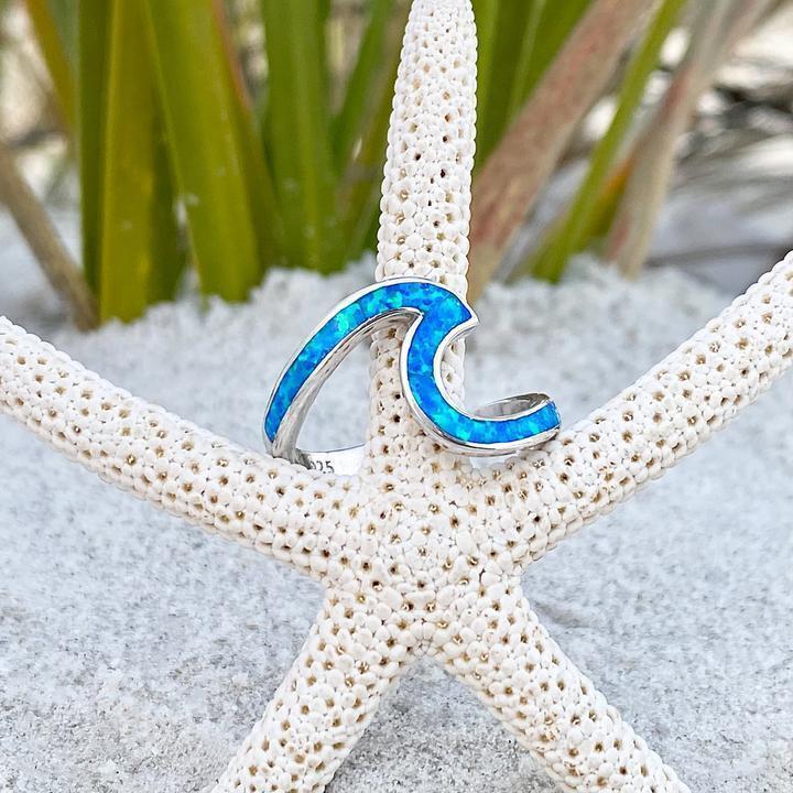 Schwebender Silberring mit Blauem Opal