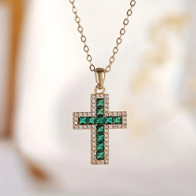 Solene Smaragd-Kreuz Anhänger Halskette | Gold