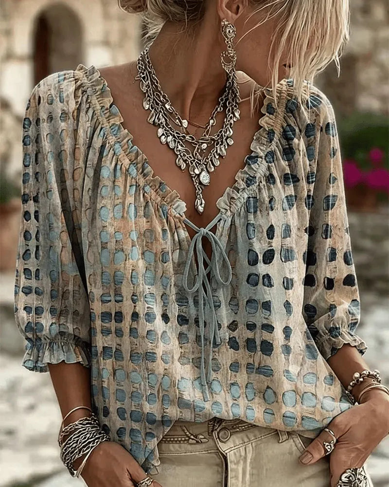 Bluse mit V-Ausschnitt und Spitzendetails - Ansicht 2