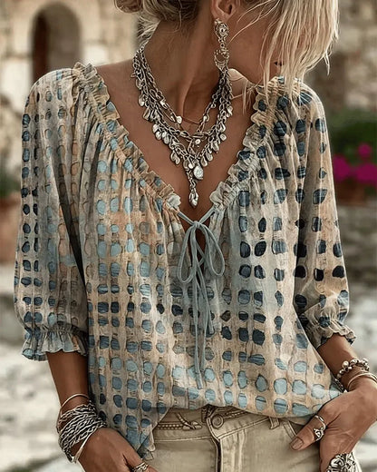 Bluse mit V-Ausschnitt und Spitzendetails - Ansicht 2