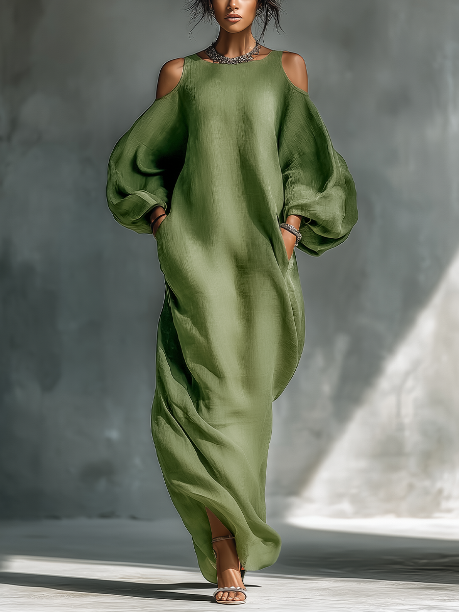 Maxikleid mit Taschen und Puffärmeln