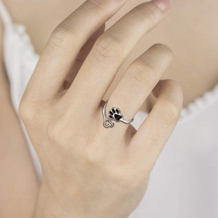 Handgefertigter Pfoten und Herz Ring