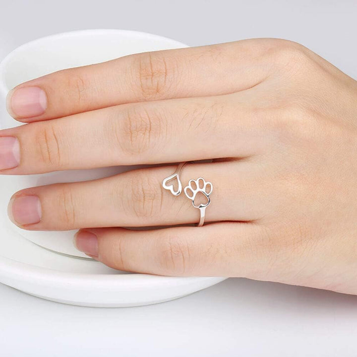 Handgefertigter Pfoten und Herz Ring