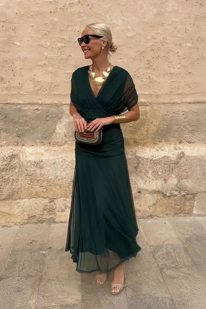 Maxikleid mit V-Ausschnitt in Bottle-Green