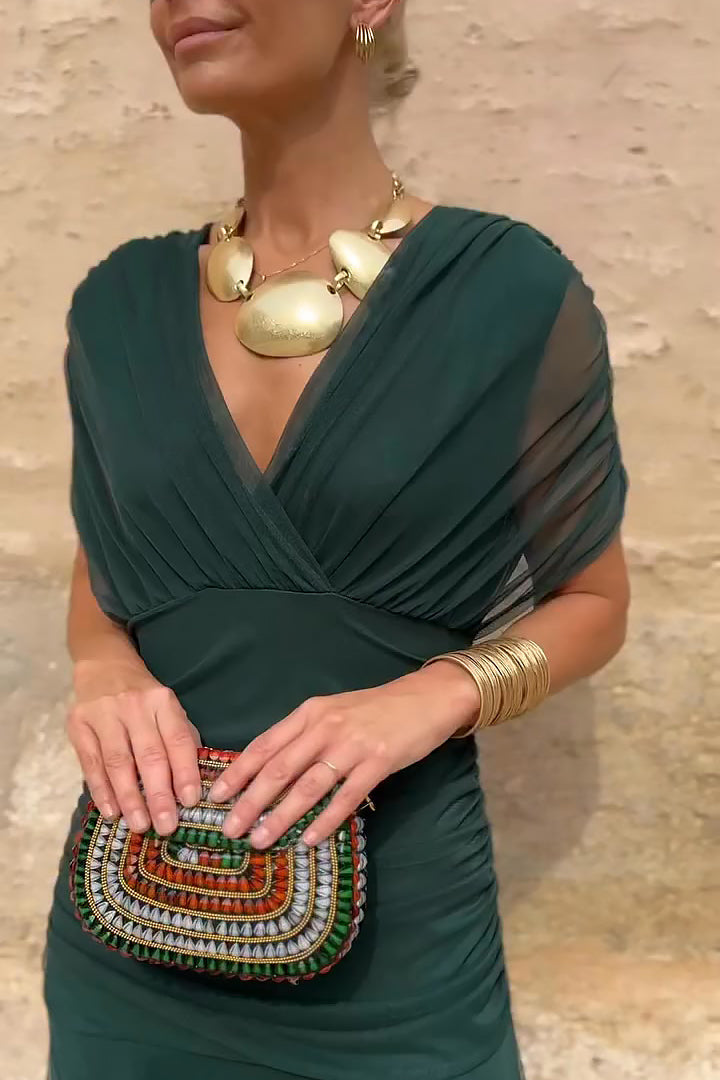 Maxikleid mit V-Ausschnitt in Bottle-Green - Ansicht 3