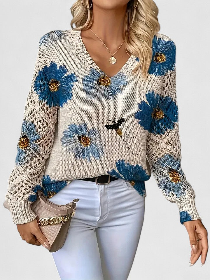 Strickpullover in Blau und Rot