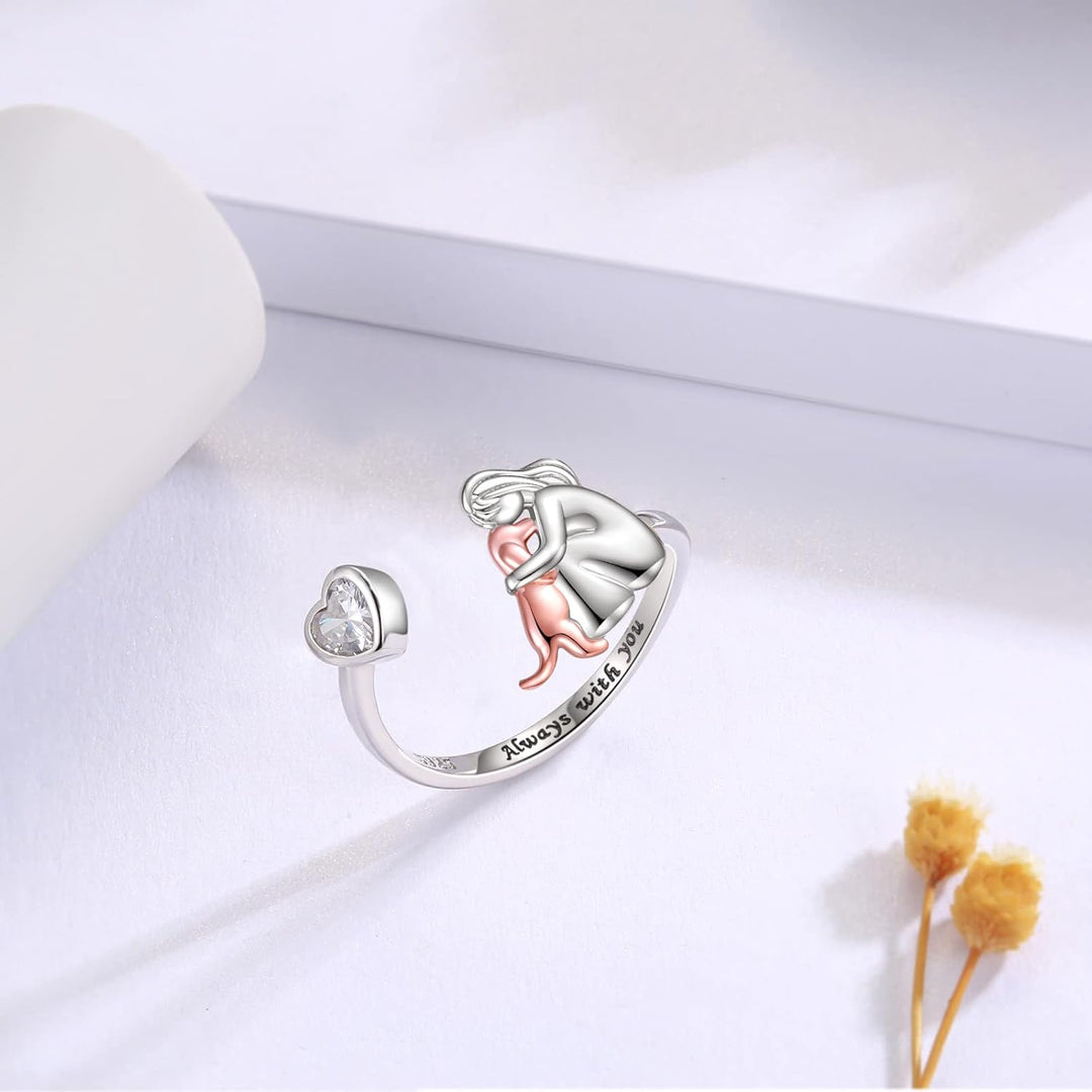 Verstellbarer Hund Ring in 925 Sterlingsilber mit Zirkonia