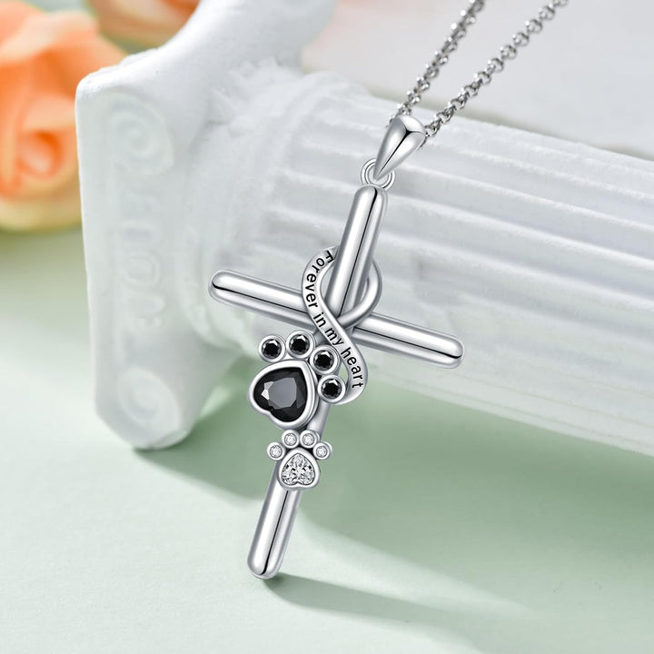 Pfoten und Kreuz Halskette in 925 Sterlingsilber