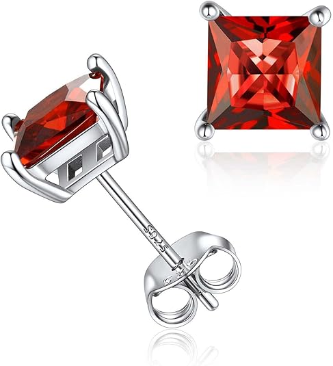Puces d'oreilles minimalistes rubis taille princesse | Or blanc