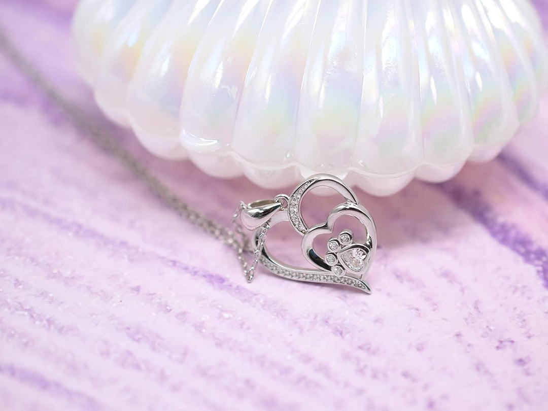 Pfoten und Herz Halskette in Sterlingsilber mit Zirkonia