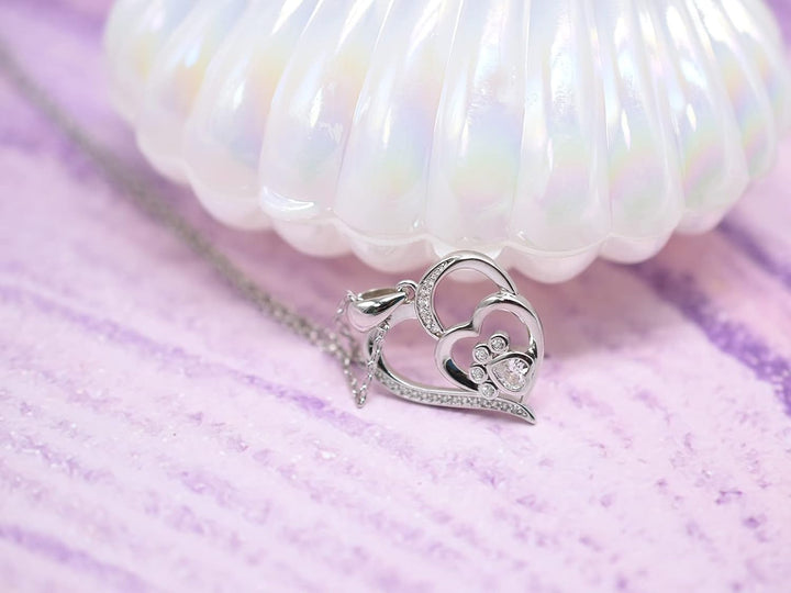 Pfoten und Herz Halskette in Sterlingsilber mit Zirkonia