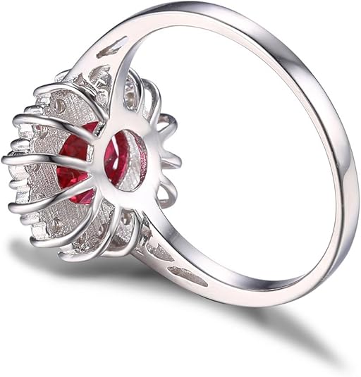 Bague classique à halo en rubis | Or blanc