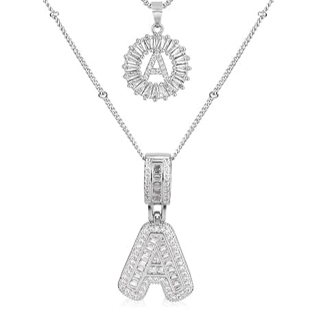 Collier à initiales pavées | Or blanc