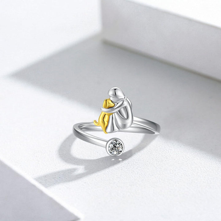 Hund Ring in 925 Sterlingsilber mit Zirkonia