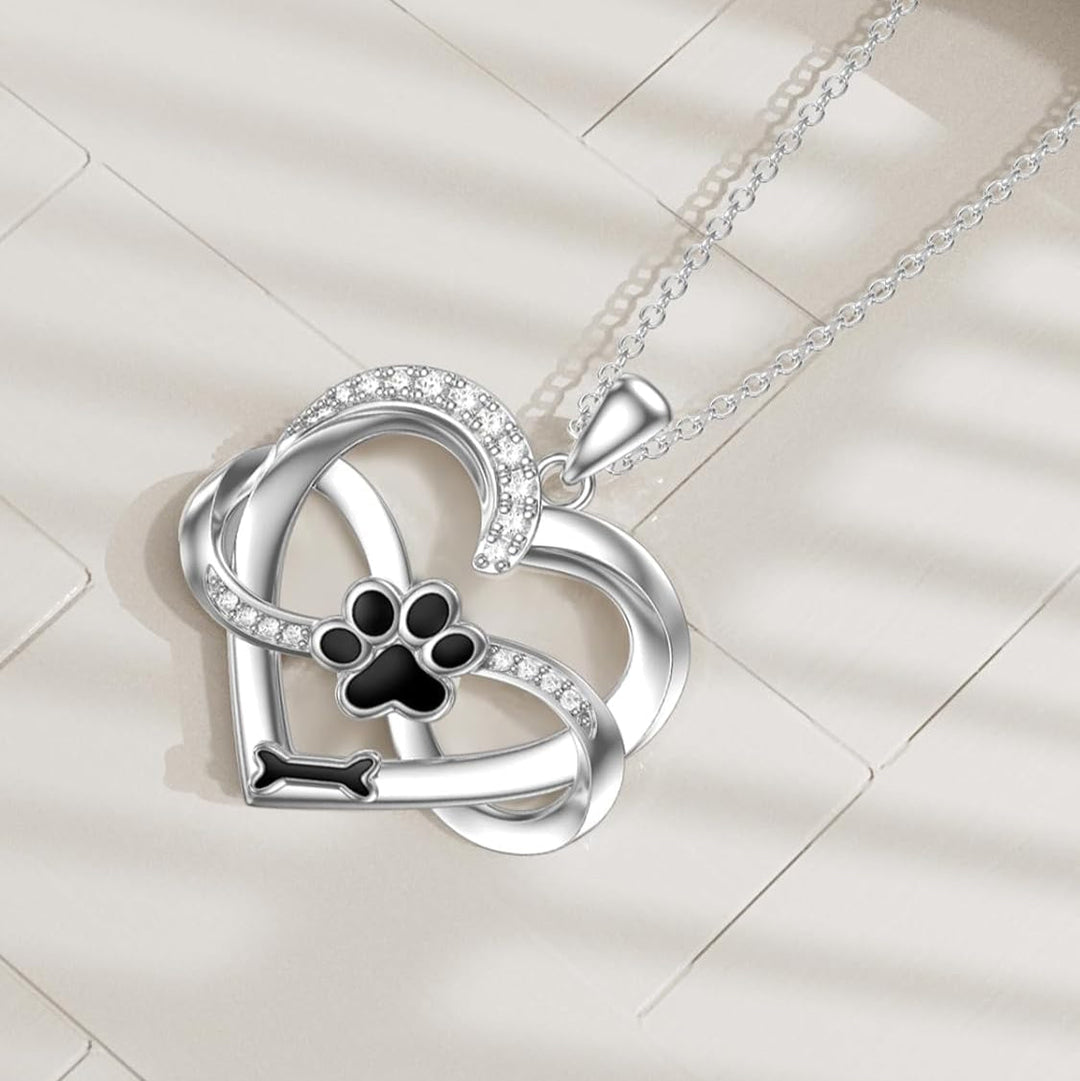 Unendlich Herz und Pfoten Halskette in 925 Sterlingsilber mit Zirkonia