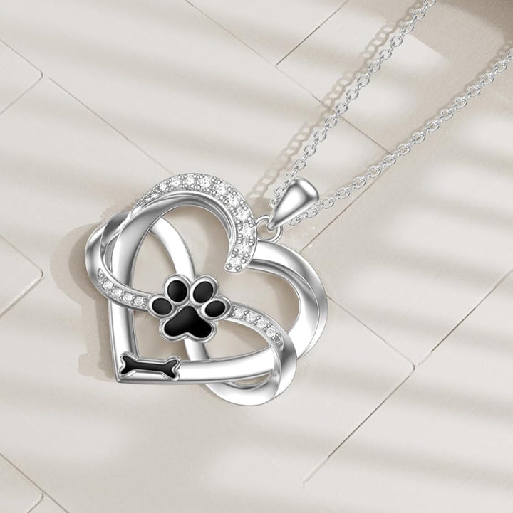 Unendlich Herz und Pfoten Halskette in 925 Sterlingsilber mit Zirkonia