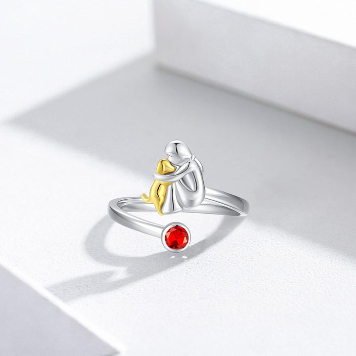 Hund und Mädchen Ring in Sterlingsilber