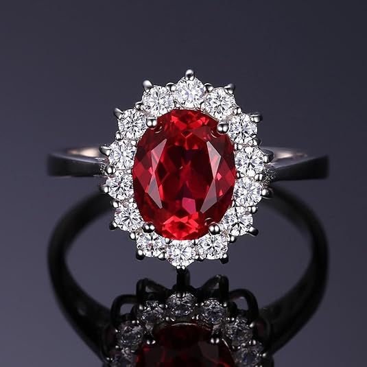 Bague classique à halo en rubis | Or blanc