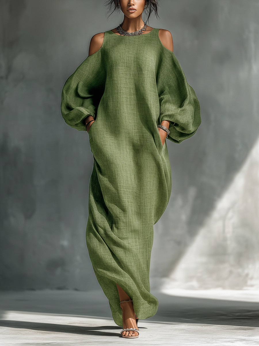 Maxikleid mit Taschen und Puffärmeln - Ansicht 2